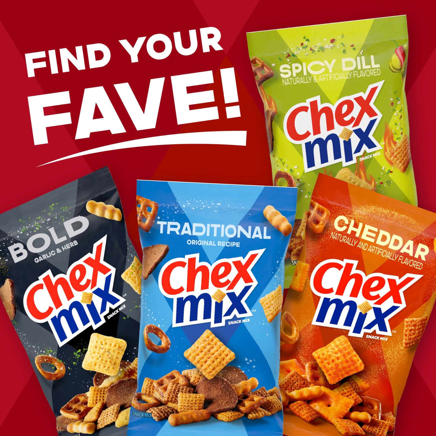 Chex Mix Hot and Spicy Savory Snack Mix Family Size Snack Bag 13.5 oz