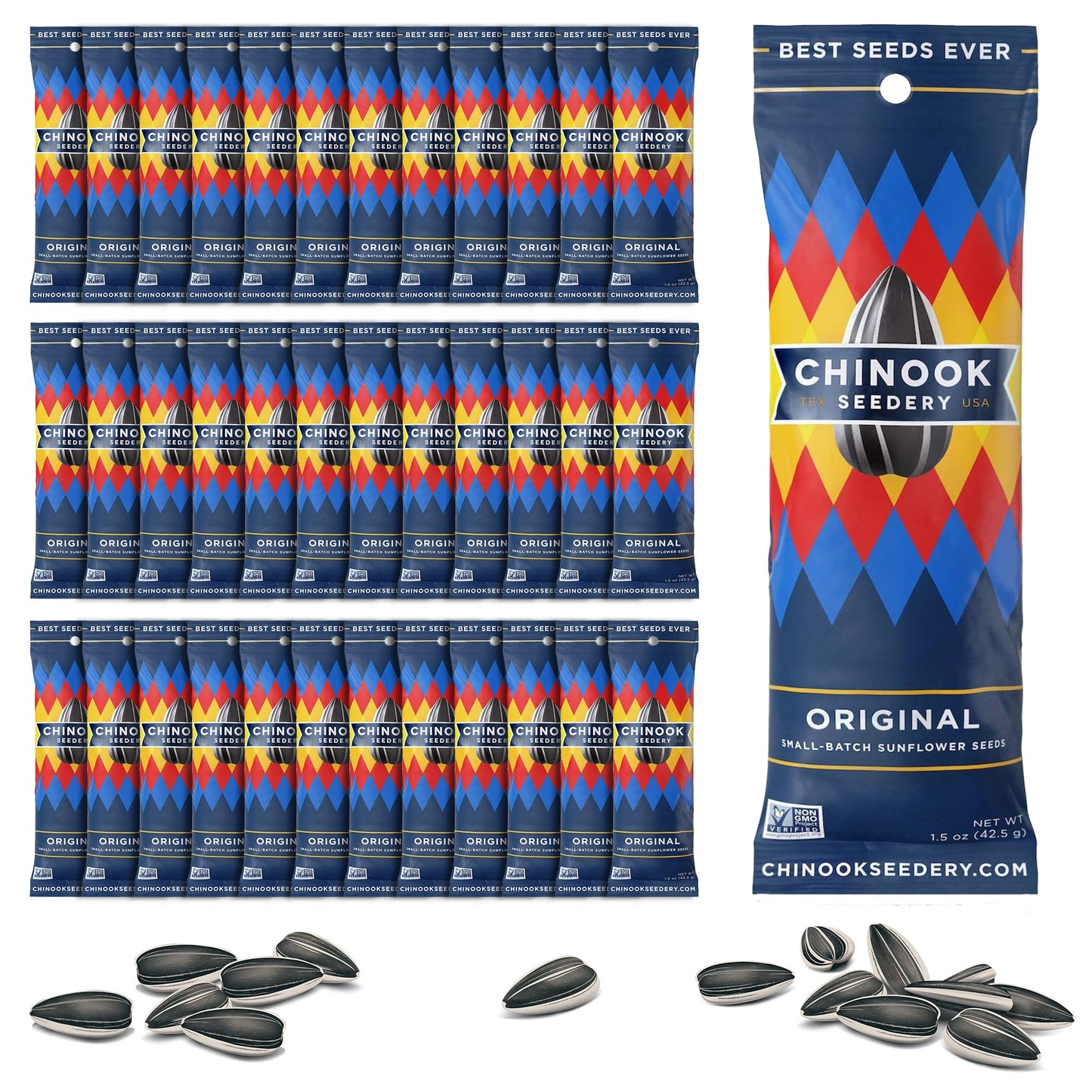Chinook Seedery Roasted Sunflower Seeds To Eat - Jumbo Low Sodium Sunflower Seeds Keto Snacks - Adventure, Baseball, School Snacks - Gluten Free, Non Gmo Snacks - 1.5 Oz (Pack Of 36) Original