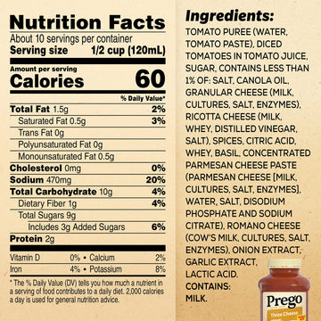 Prego Three Cheese Pasta Sauce, 45 Oz Jar