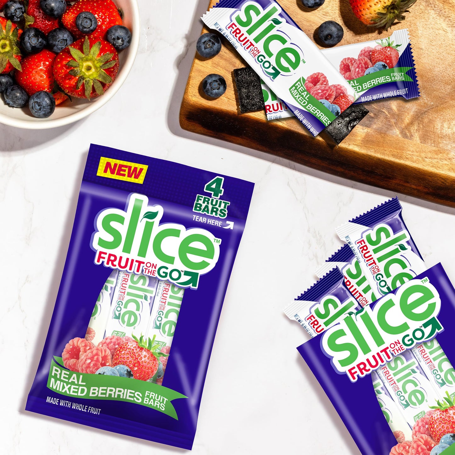 Slice Fruit Bars, Mixed Berries, Vegan, Bulk Pack, Gluten-Free, Fat-Free, Natural Flavors & Colors, Perfect On-The-Go Snack, 12