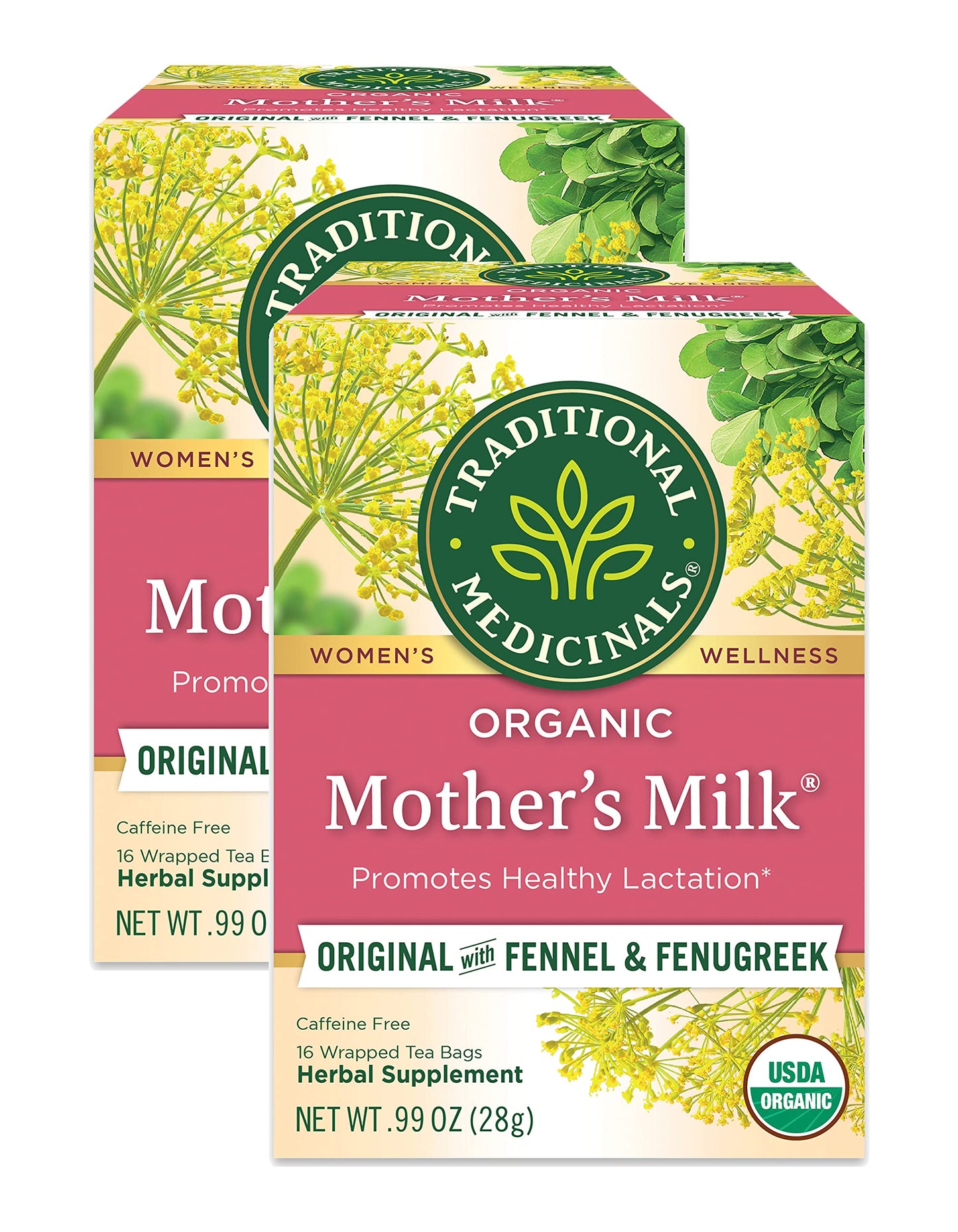 Traditional Medicinals Organic Mothers Milk Herbal Tea Promotes Healthy Lactation (Pack Of 2) - 32 Tea Bags Total