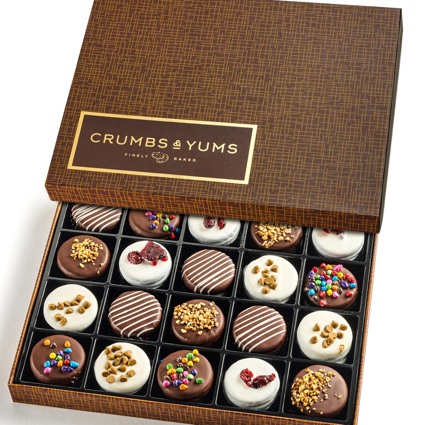 Valentines Day Cookies Gift Basket - 20 Gourmet Chocolate Covered Sandwich Cookies With Assorted Toppings - Assorted Food Gift Box For Fathers Day Mothers Day Family Sympathy Men & Women.