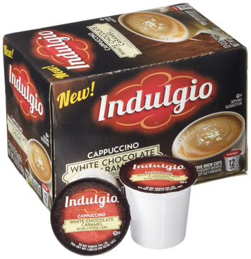 Indulgio Cappuccino Single Serve Cups, White Chocolate Caramel, 12 Count for Keurig K-Cup malt-inspired
