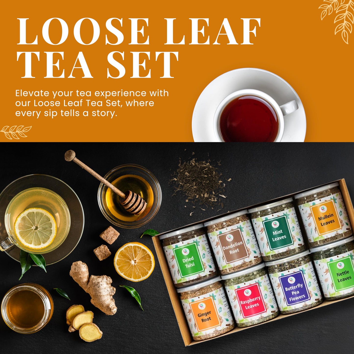 Loose Leaf Tea Set | Upto 450 Servings | Set Of 8 Teas For Wellness And Flavor Enthusiasts | Experience Blissful Infusion & Refr