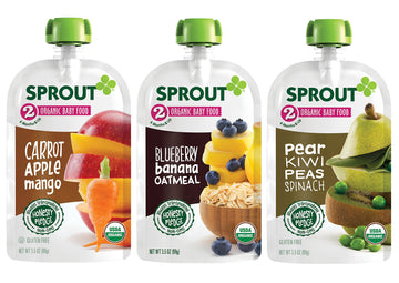 Sprout Organic Baby Food, Stage 2 Pouches, Carrot Apple Mango, Pear Kiwi Peas & Blueberry Banana Oatmeal Variety Sampler, 3.5 Oz