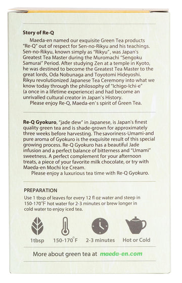 Maeda-En Re-Q Gyokuro Loose Leaf Green Tea 56 Gram Japanese Origin Hot Or Iced Drink With Pleasant Aroma 08101 1Pk