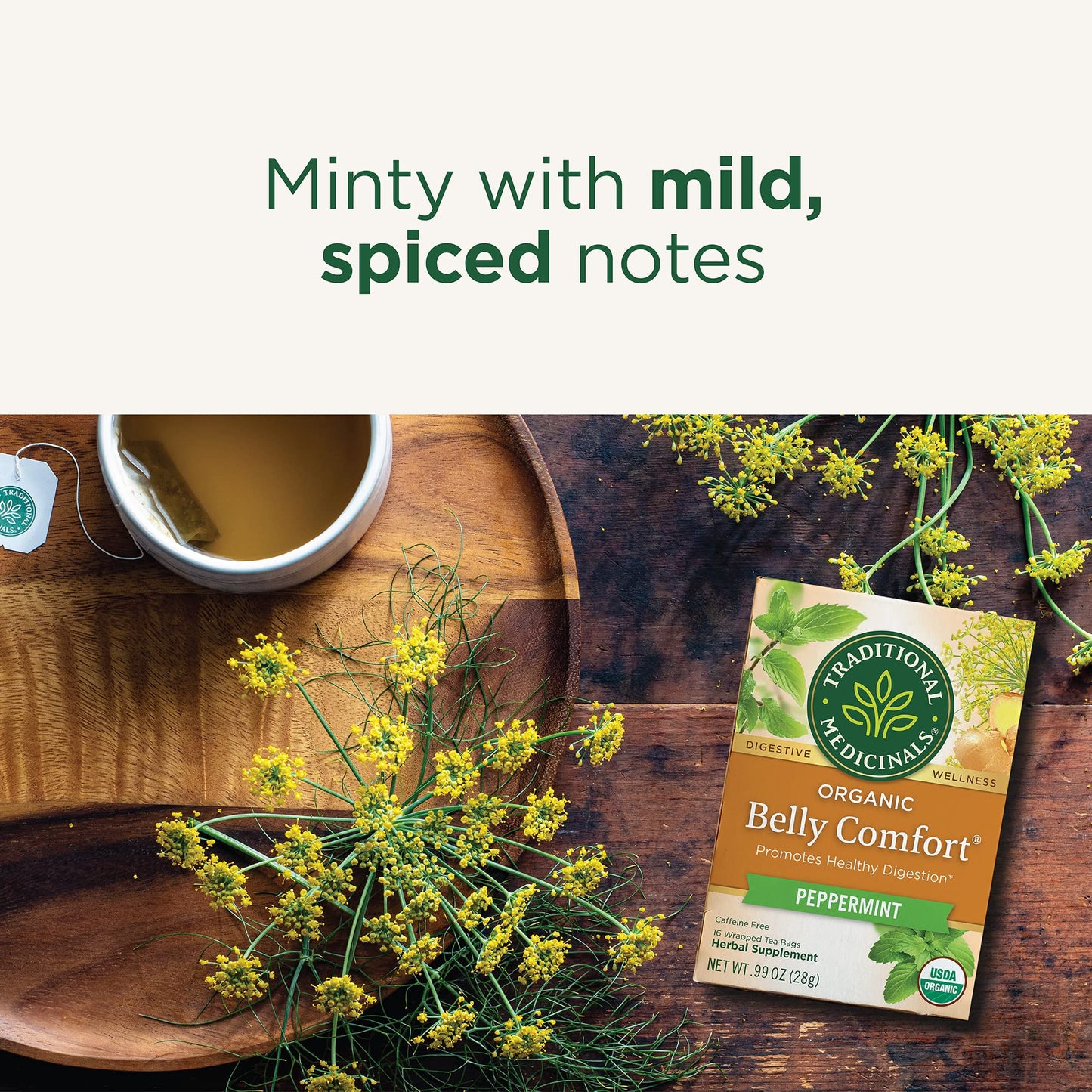 Traditional Medicinals Tea, Organic Belly Comfort Peppermint, Promotes Healthy Digestion, 96 Tea Bags (6 Pack)