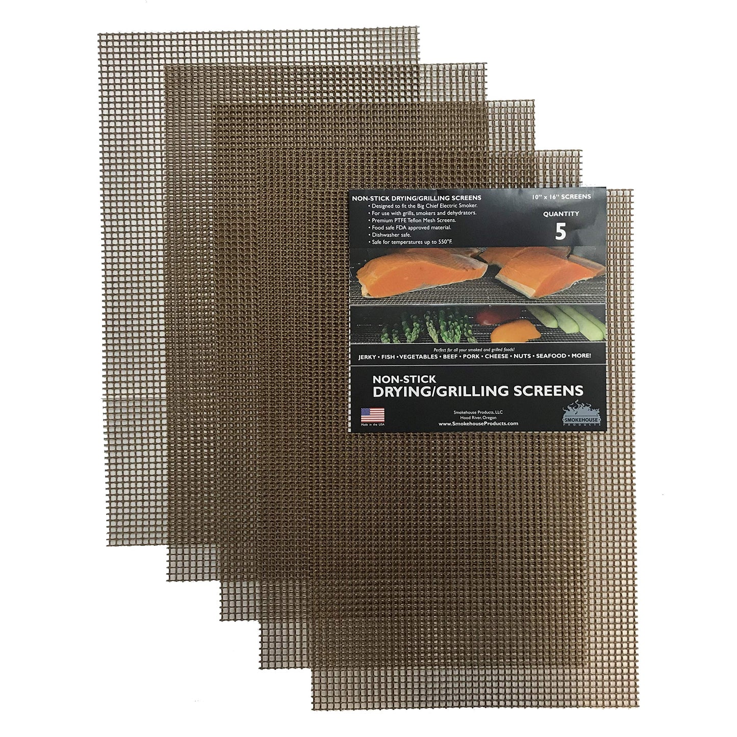 Smokehouse Products Big Chief Drying Screens, Non-Stick, Drying & Grilling Screens for More Versatility smoky aroma and Grilling Meat, 5-Pack