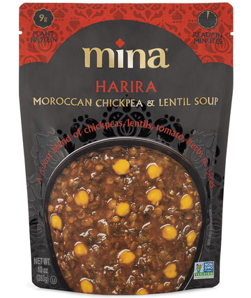 Mina Harira, Moroccan Chickpea & Lentil Soup, Ready to Eat Meals,10 oz Gluten Free Soup, High In Plant Based Protein, Microwavab