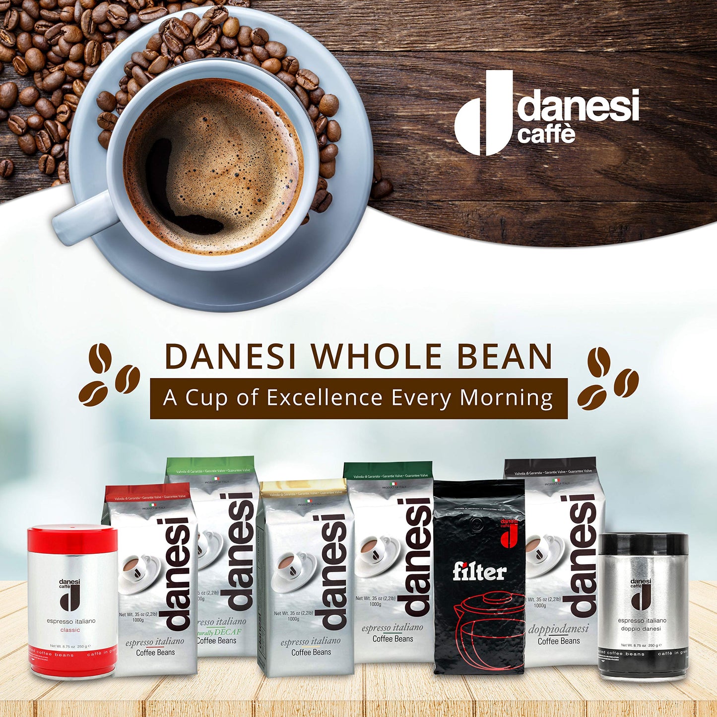 Danesi Caffe Italian Whole Coffee Beans - Espresso Coffee Beans And Medium Roast Whole Bean - Perfect For Espresso Machines, French Press, And Home Brewing - Classic (8.75 Oz)