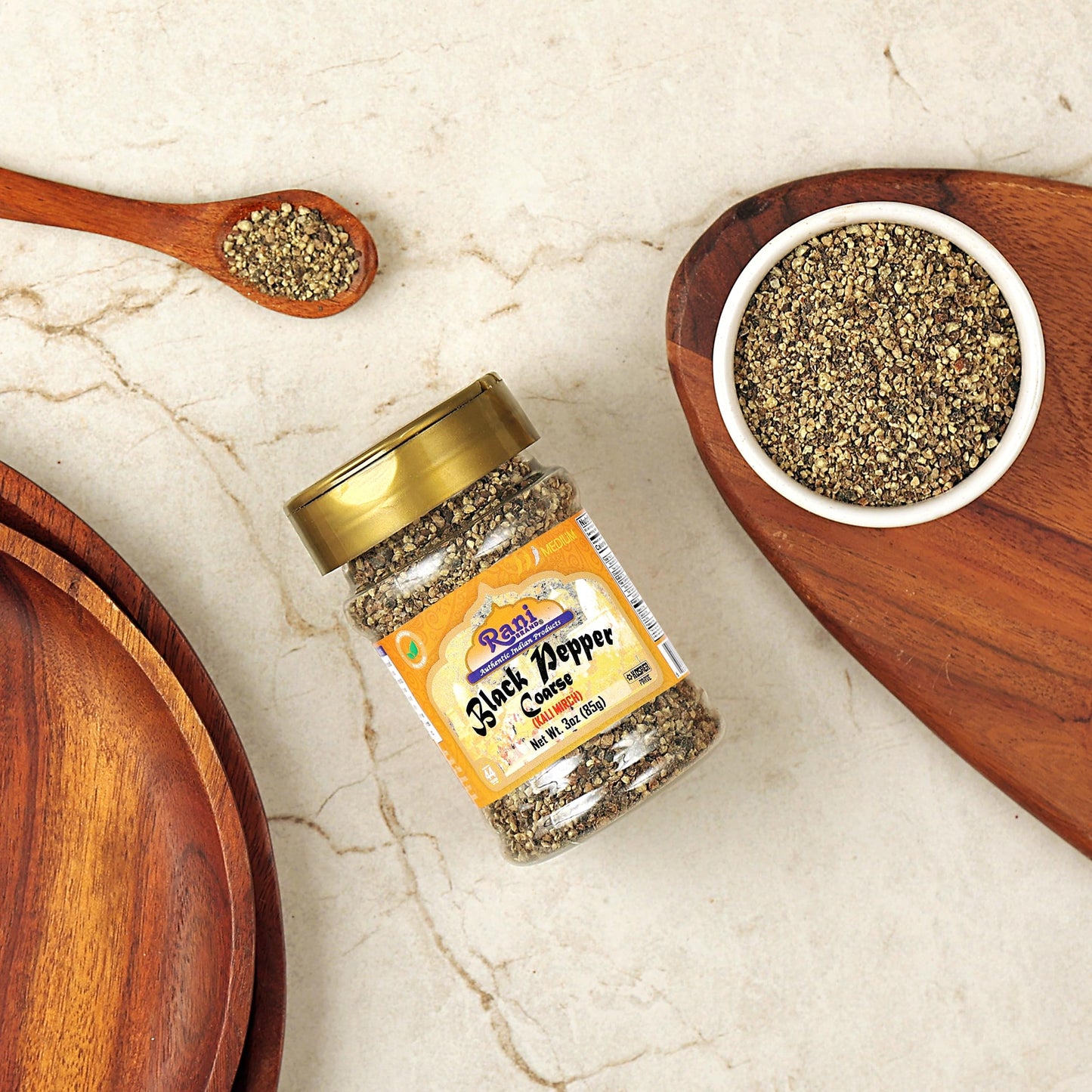 Rani Black Pepper Coarse Ground 28 Mesh, 3oz (85g) PET Jar, All Natural, Vegan, Gluten Friendly, NON-GMO, Kosher, Product of Vietnam
