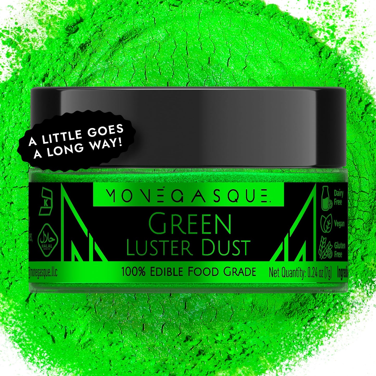 Mon Gasque Green Luster Dust Edible Glitter For Cocktails 7G - Premium Green Edible Glitter - Halloween Cake Glitter - Edible G