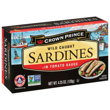 Crown Prince Sardines in Tomato Sauce, 4.25-Ounce Cans (Pack of 12)