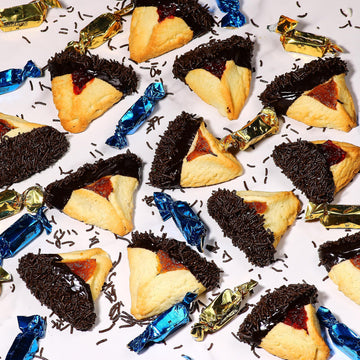 Hamentaschen Cookies | Mishloach Manot, Purim Gift Idea | Chocolate Dipped Shortbread Cookies Filled With Apricot And Raspberry