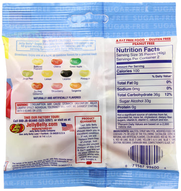 Jelly Belly Sugar-Free Assorted Jelly Beans, 2.8 Ounce Grab And Go Bag - Kosher, Fat Free Candy With True-To-Life Flavor