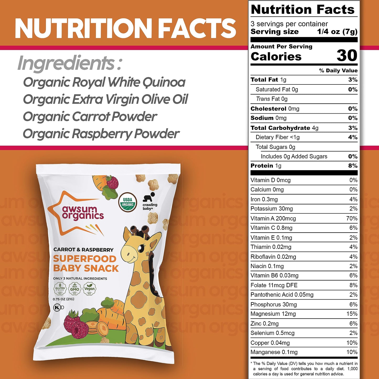 Awsum Organics Baby Snacks - Happy Healthy Baby Food - Snack For Babies - Organic Vegan Kosher Gluten Free - Natural Plant Based
