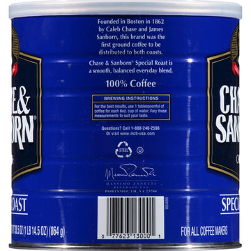 CHASE & SANBORN Special Roast Ground Coffee, Medium Roast, 30.5 oz (1.9 lb) - Rich Flavor, Perfect for Coffee Lovers
