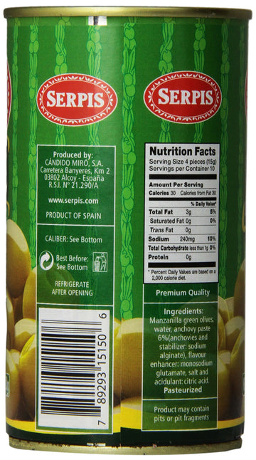 Serpis Olives Stuffed With Anchovies, 12.35 Ounce (Pack Of 6)
