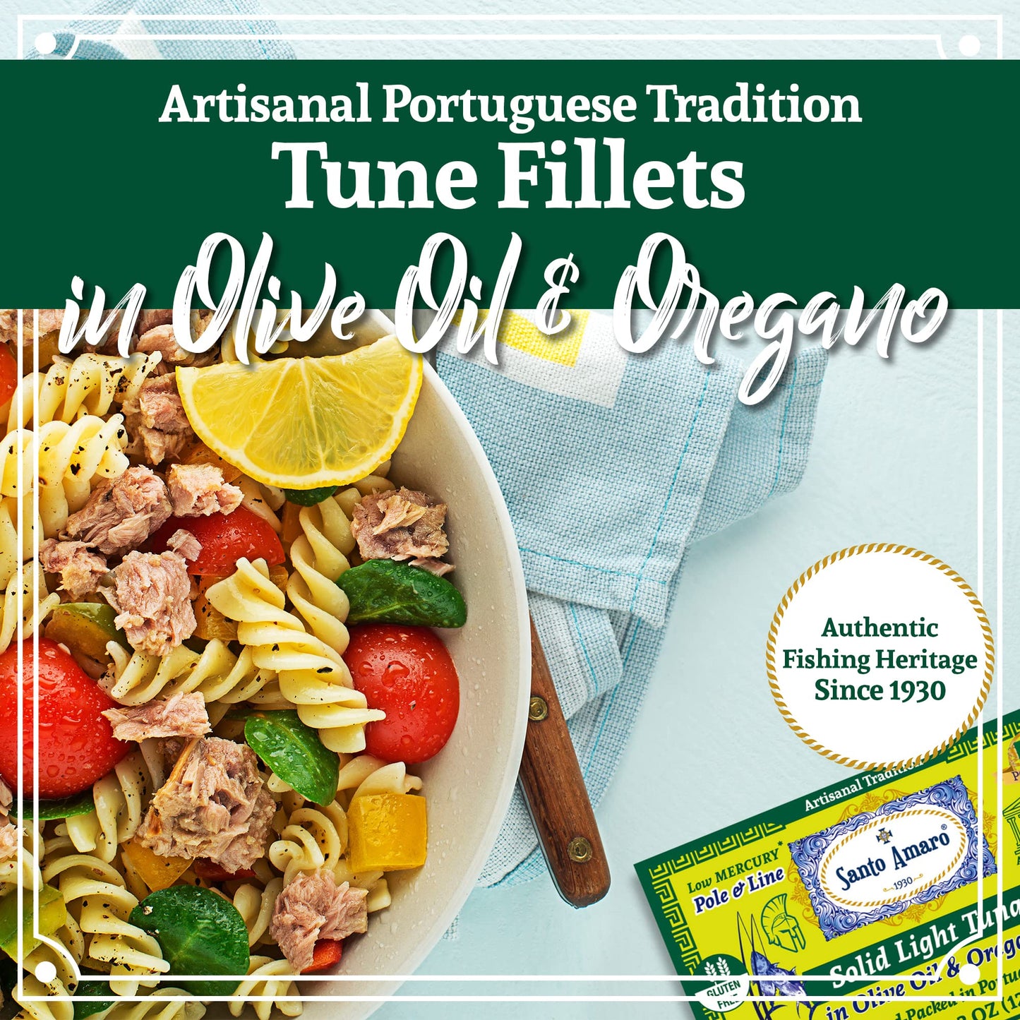 Santo Amaro Artisanal Wild Tuna Fillets in Olive Oil & Oregano, 4.2 oz (Pack of 3), Pole & Line Caught, 22g Protein, Keto