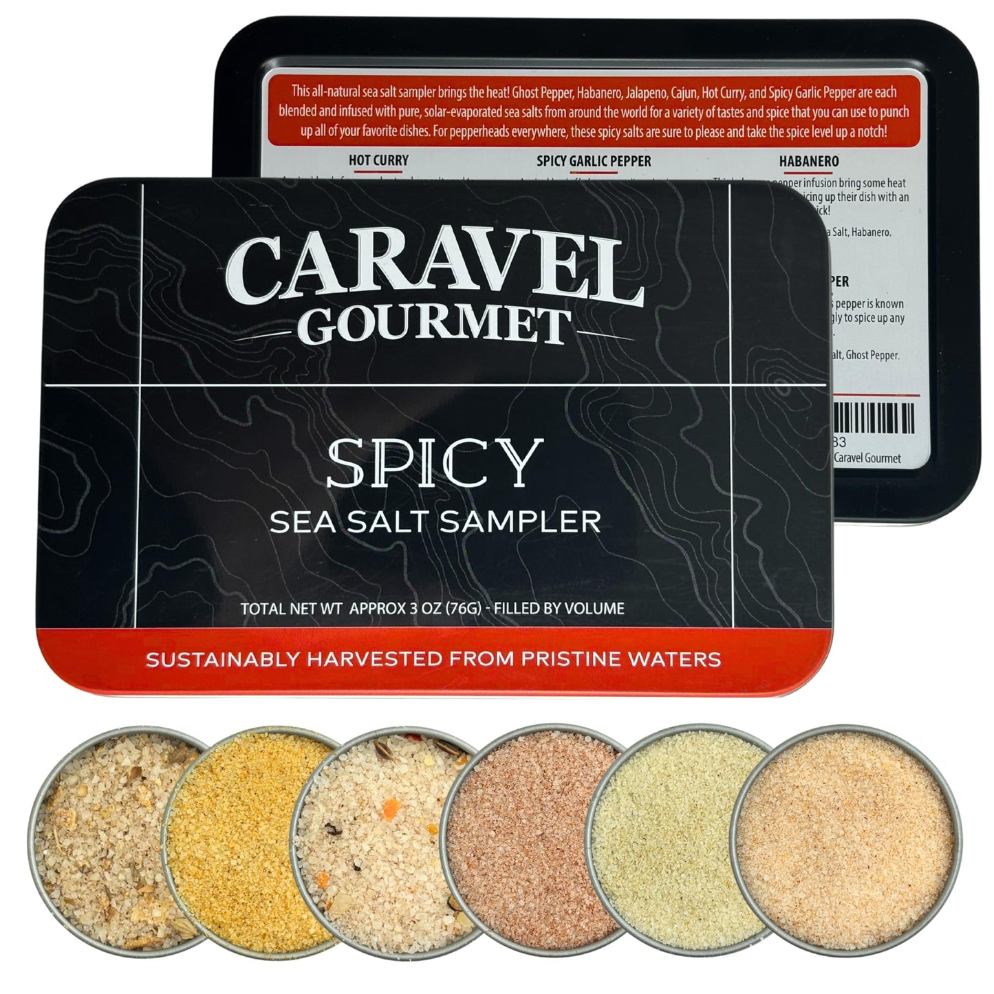 Spicy Sea Salt Sampler Set, Ghost Pepper And Habanero Salt, Give Spicy Seasoning As A Gourmet Cooking Gift, 0.5 Oz X Bundle Of 6 Flavored Salts