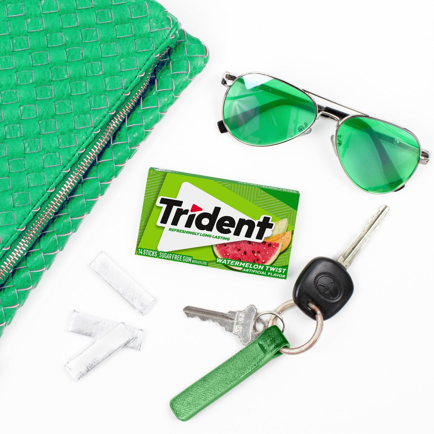 Trident Sugar-Free Chewing Gum, Watermelon Twist, 14 Pieces per Pack, 12 Packs, Total 168 Pieces
