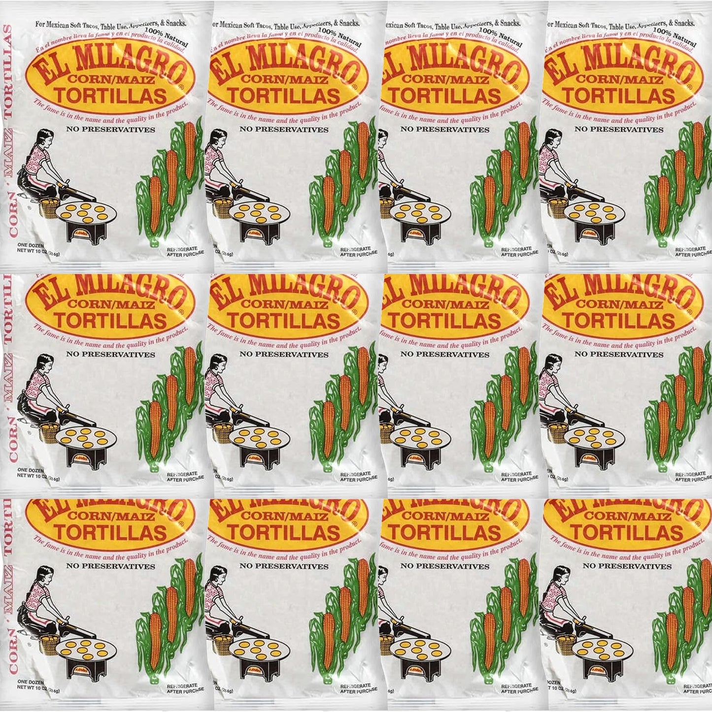 El Milagros Corn Tortillas, No Preservatives, Non-GMO, Fresh from Chicago - 12 Packages (144 Tortillas) (12 Pack Paper)