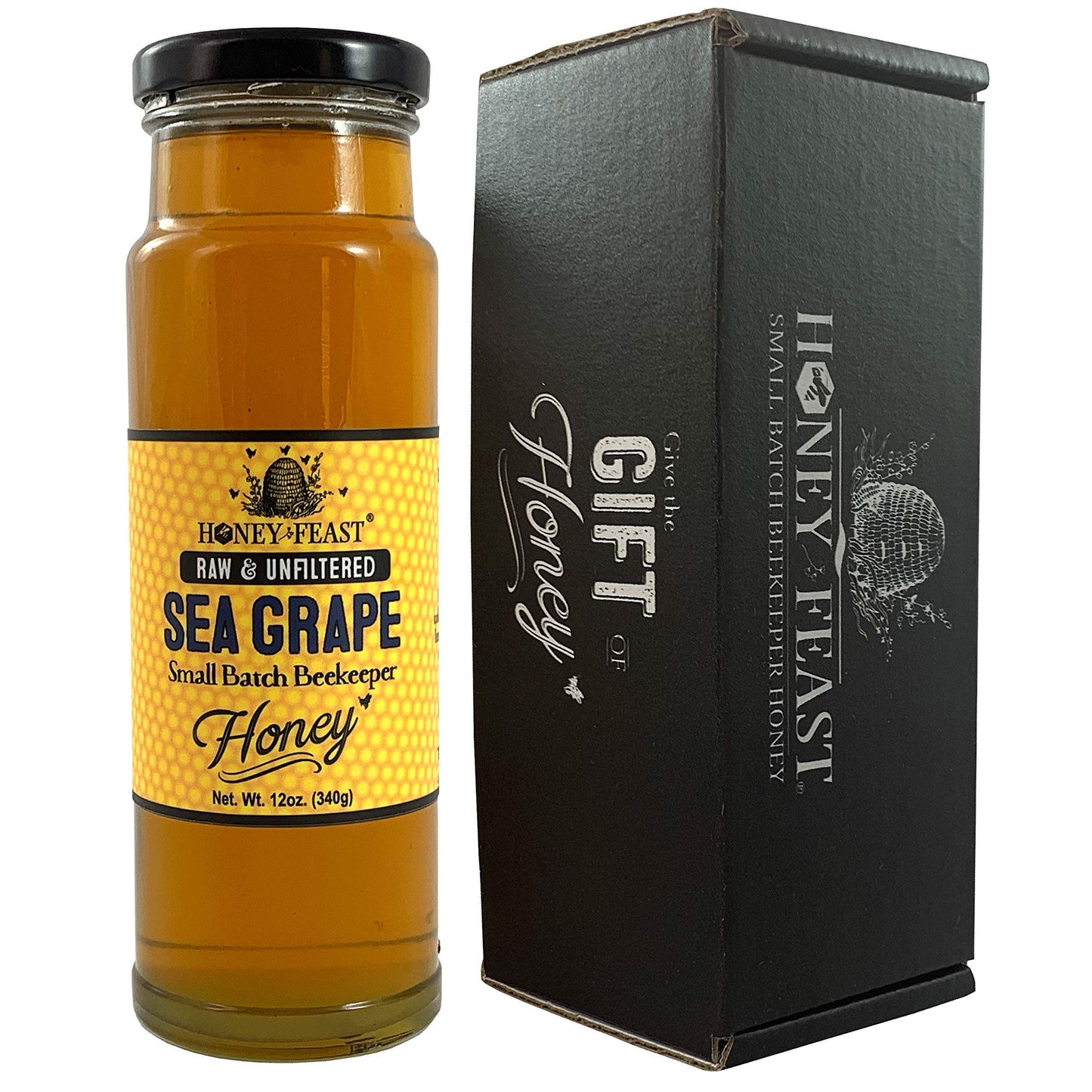 Honey Feast Raw Sea Grape Honey 12 Ounces Unfiltered And Pure Cold Packed And Hand Poured In Florida, Usa