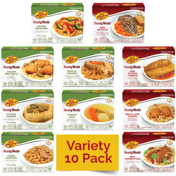 Kosher Mre Meat Meals Ready To Eat (10 Pack Variety - Beef, Chicken & Turkey) Prepared Entree Fully Cooked, Shelf Stable Microwa