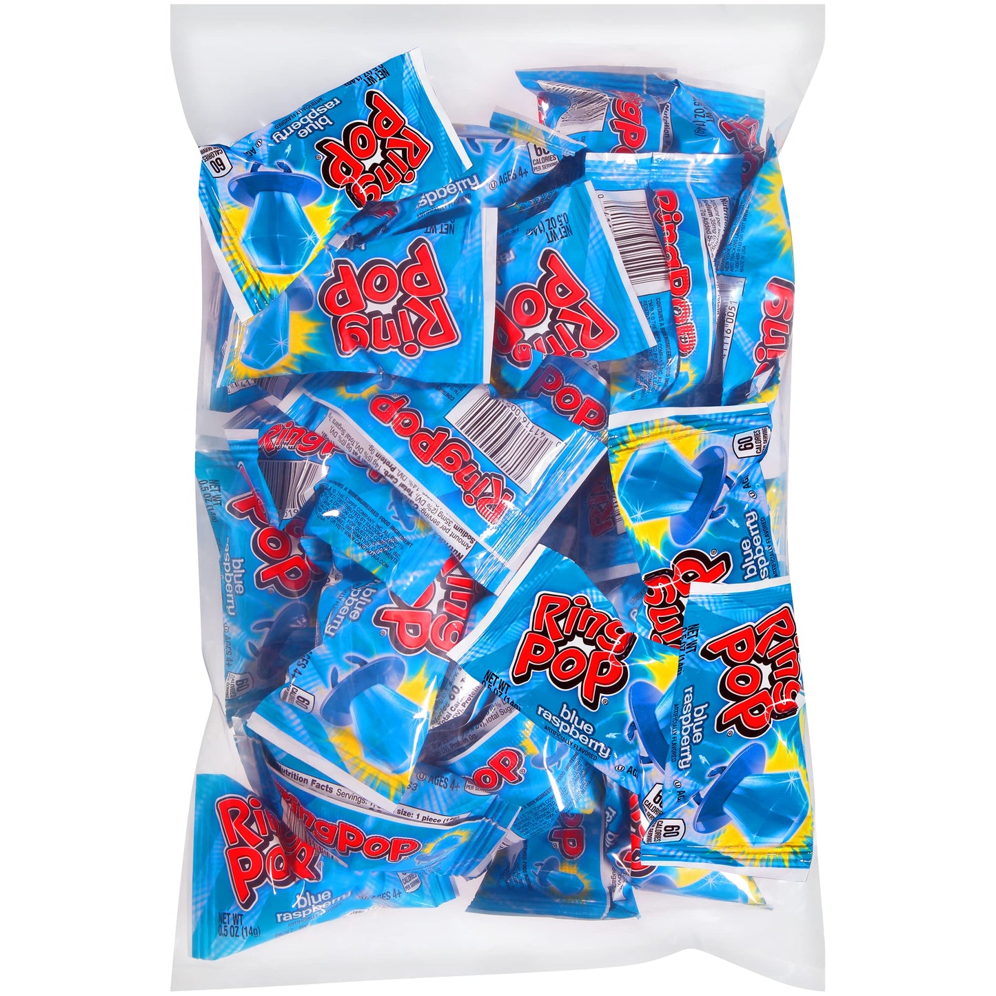Ring Pop Individually Wrapped Blue Raspberry 30 Count Bulk Lollipop Pack – Blue Raspberry Flavored Lollipop Suckers For Kids - Fun Candy Bulk For Gender Reveal Parties, Bachelorettes, & Party Favors