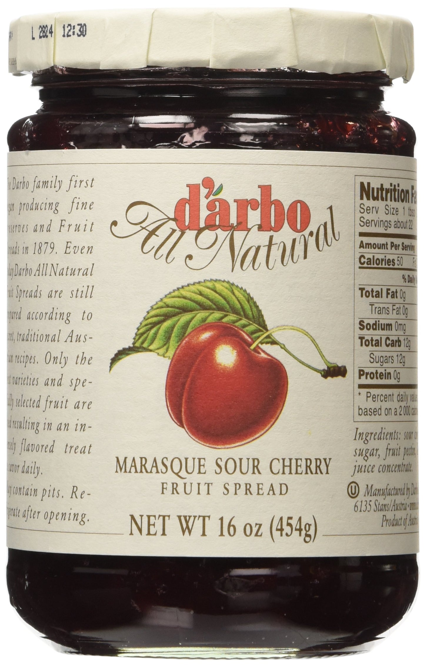 darbo All Natural Fruit Spread Marasque, Sour Cherry, 16 Oz