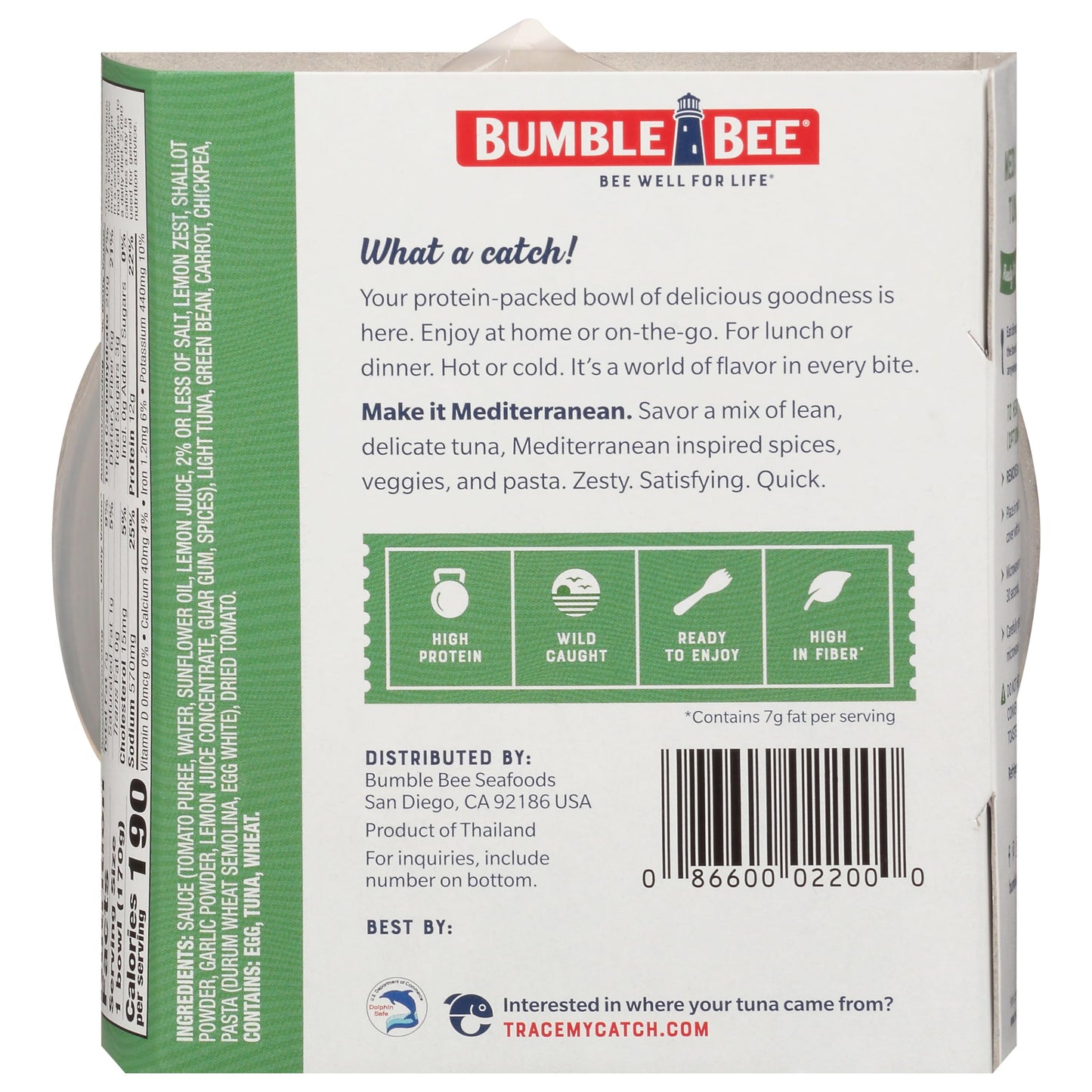 Bumble Bee Quick Catch Mediterranean Pasta, Wild Caught Tuna And Pasta Bowl, 6 Oz (Pack Of 6) - Ready To Enjoy, Spork Included - 14G Protein Per Serving - No Artificial Flavors - Good Source Of Fiber