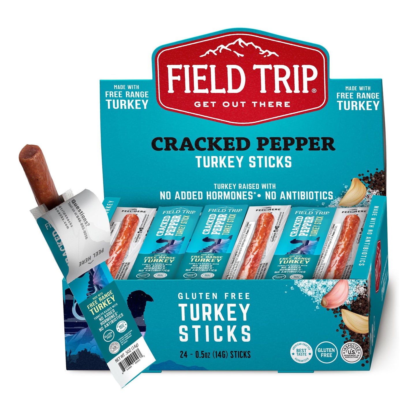 Field Trip Free Range Breaked Pepper Turkey Jerky Sticks Keto Paleo Gluten Free Allergy Friendly Snack High Protein 35 Calorie 0.5Oz 24 Pack