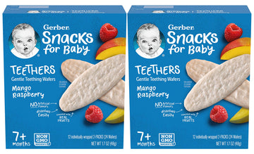 Gerber Snack For Baby Teethers, Mango Raspberry, Gentle Teething Wafers Flavored With Real Fruits, 12 Individually Wrapped 2-Pac