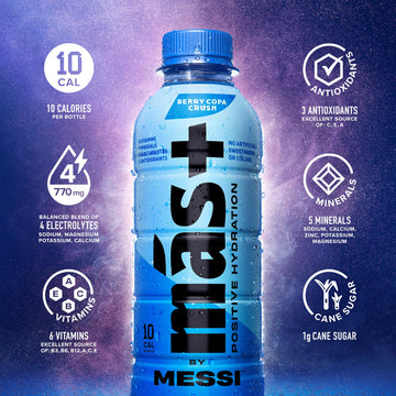 M S+ By Messi 16.9Oz Berry Copa Crush, Sports Drink & Hydration Beverage, Natural Flavors With Vitamins And Electrolytes, No Ar