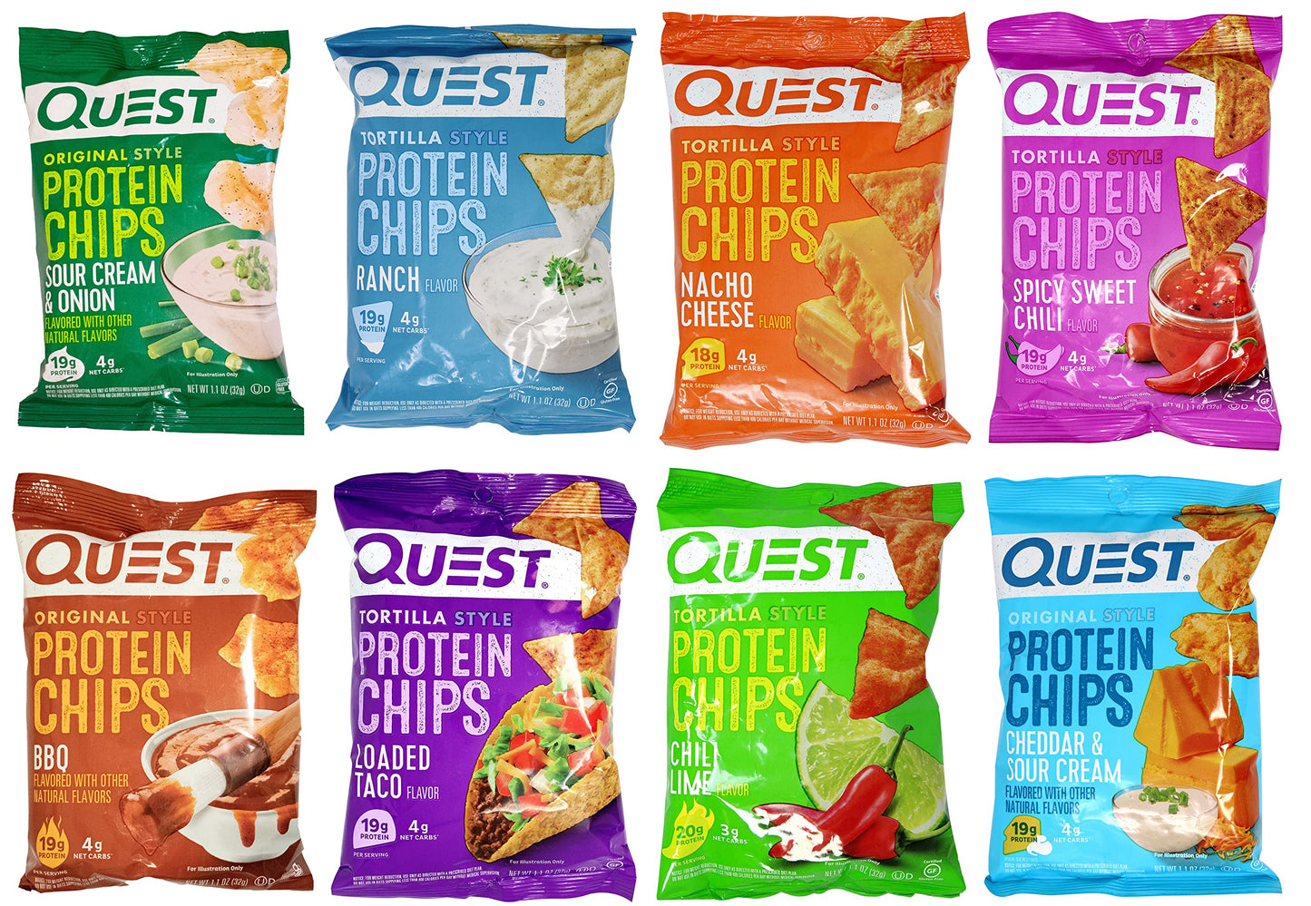 Niro Assortment | Quest Tortilla Style Protein Chips - 8 Flavors - Cheddar & Sour Cream, Spicy Sweet Chili, Ranch, Loaded Taco,