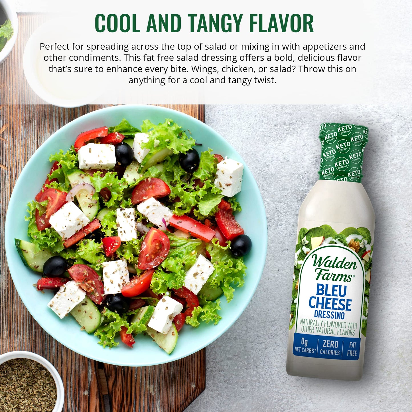 Walden Farms Bleu Cheese Dressing - Calorie-Free, Gluten-Free, Low Carb, Keto-Friendly, Sugar-Free, Rich Bleu Cheese Flavor, (12