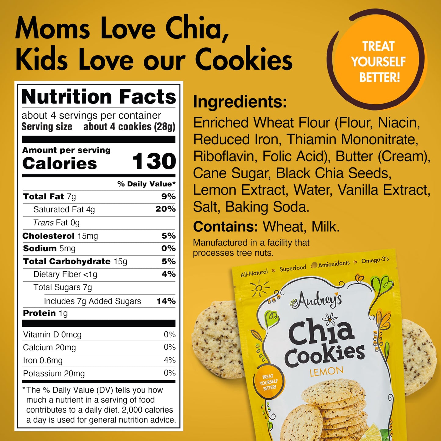 Audreys Chia Cookies - (Lemon, 4 Pack) - Natural, Antioxidants, Omega-3s, Non-GMO
