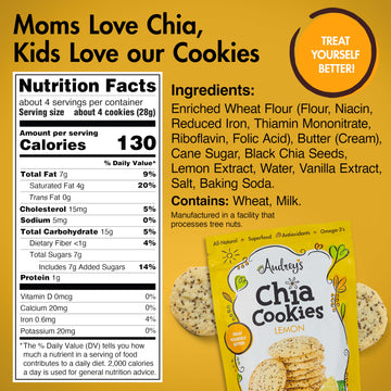 Audreys Chia Cookies - (Lemon, 4 Pack) - Natural, Antioxidants, Omega-3s, Non-GMO