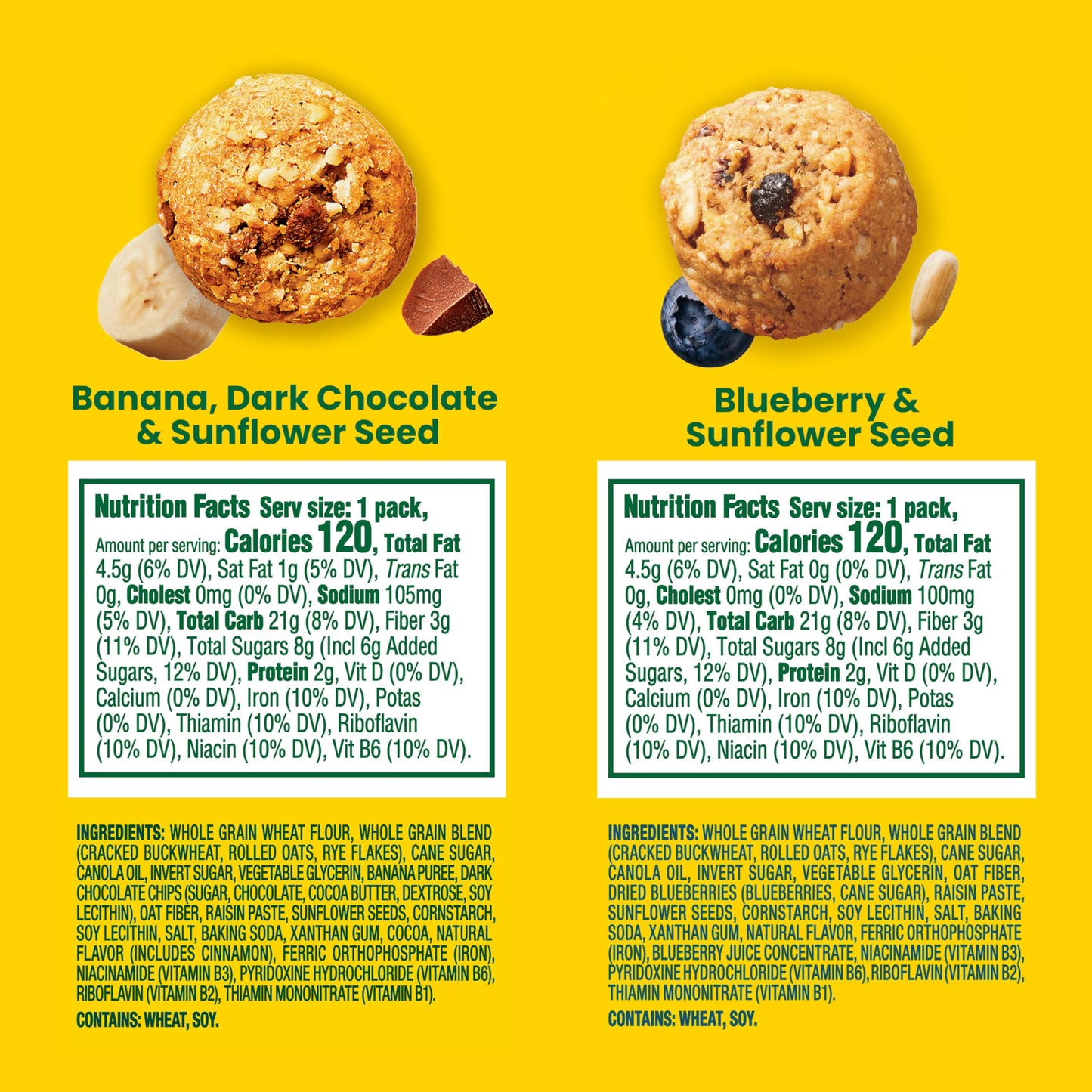 belVita Energy Snack Bites Variety Pack, Banana Dark Chocolate & Sunflower Seed, Blueberry & Sunflower Seed, 15 Snack Packs