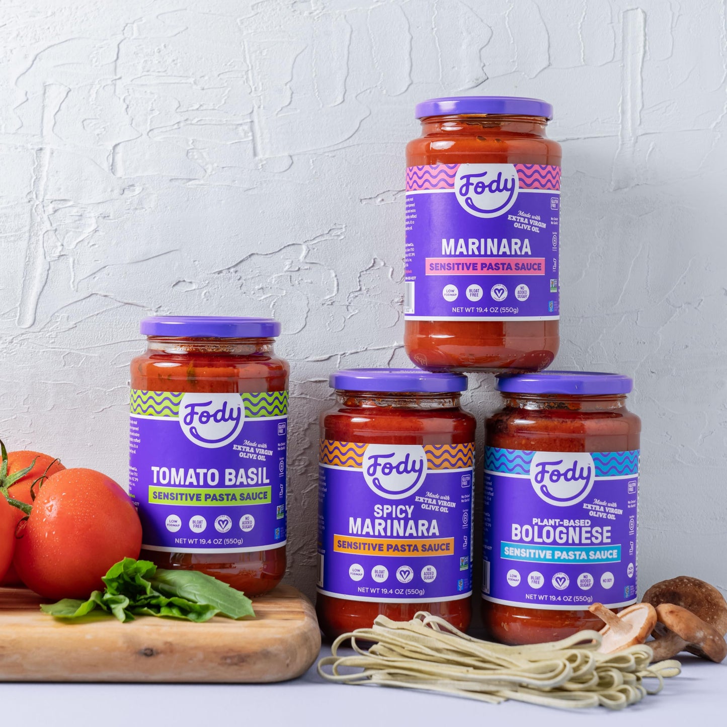 Fody Foods Pasta Sauce Variety Pack, 19.4 Oz (Pack of 4), Garlic and Onion Free, Low FODMAP Certified, Gut & IBS Friendly, Vegan