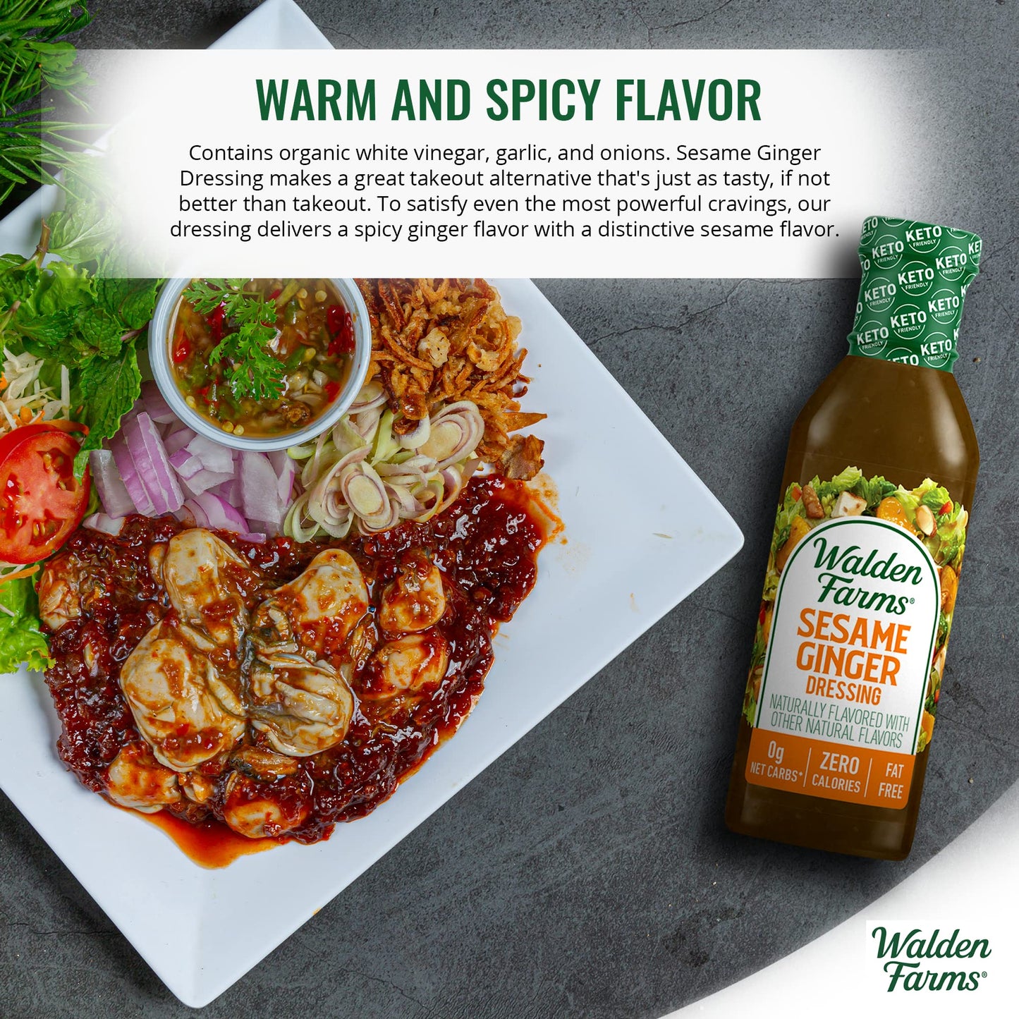 Walden Farms Sesame Ginger Salad Dressing, 12 Fl Oz - Zero Calorie, Low Fat, Gluten Free Dressing for Healthy Eating