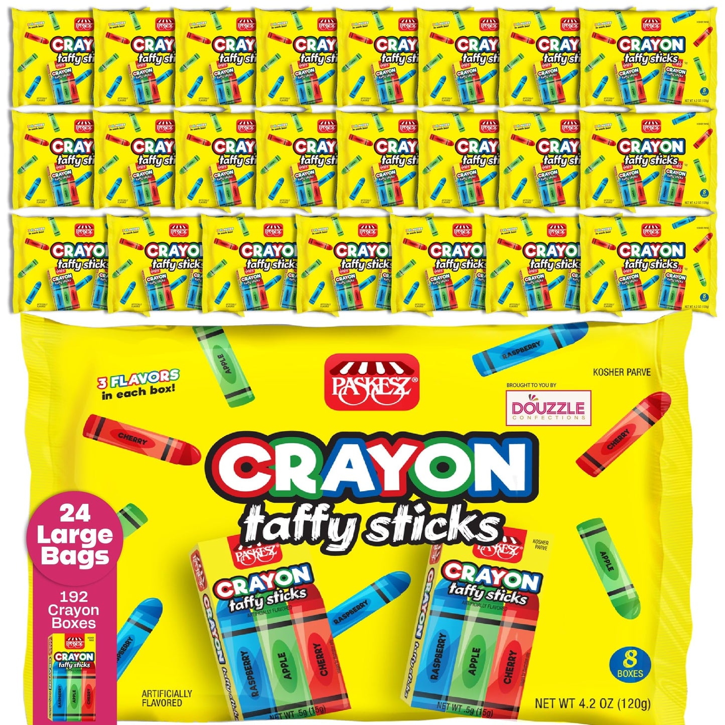 DOUzzle Holiday Christmas Treats, Edible Crayons Taffy Sticks Candy for Marines MRE, Funny Gag Gift & School (8 Count, 24 Pack)