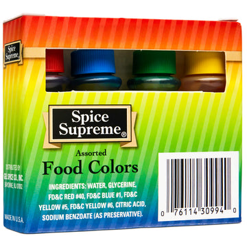 Spice Supreme Assorted Food Colors Kit - 4 x 0.3 fl oz Bottles in Red, Blue, Green, Yellow for Baking, Decorating, and Slime Making