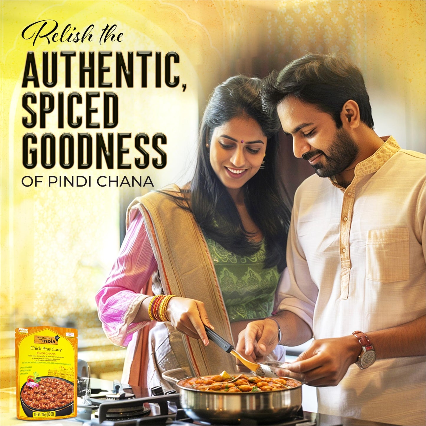 Kitchens of India Pindi Chana - Chick Peas Curry, (Pack of 6)10 Ounces , Gourmet Ready To Eat Authentic Indian Dish (Pack of 6)