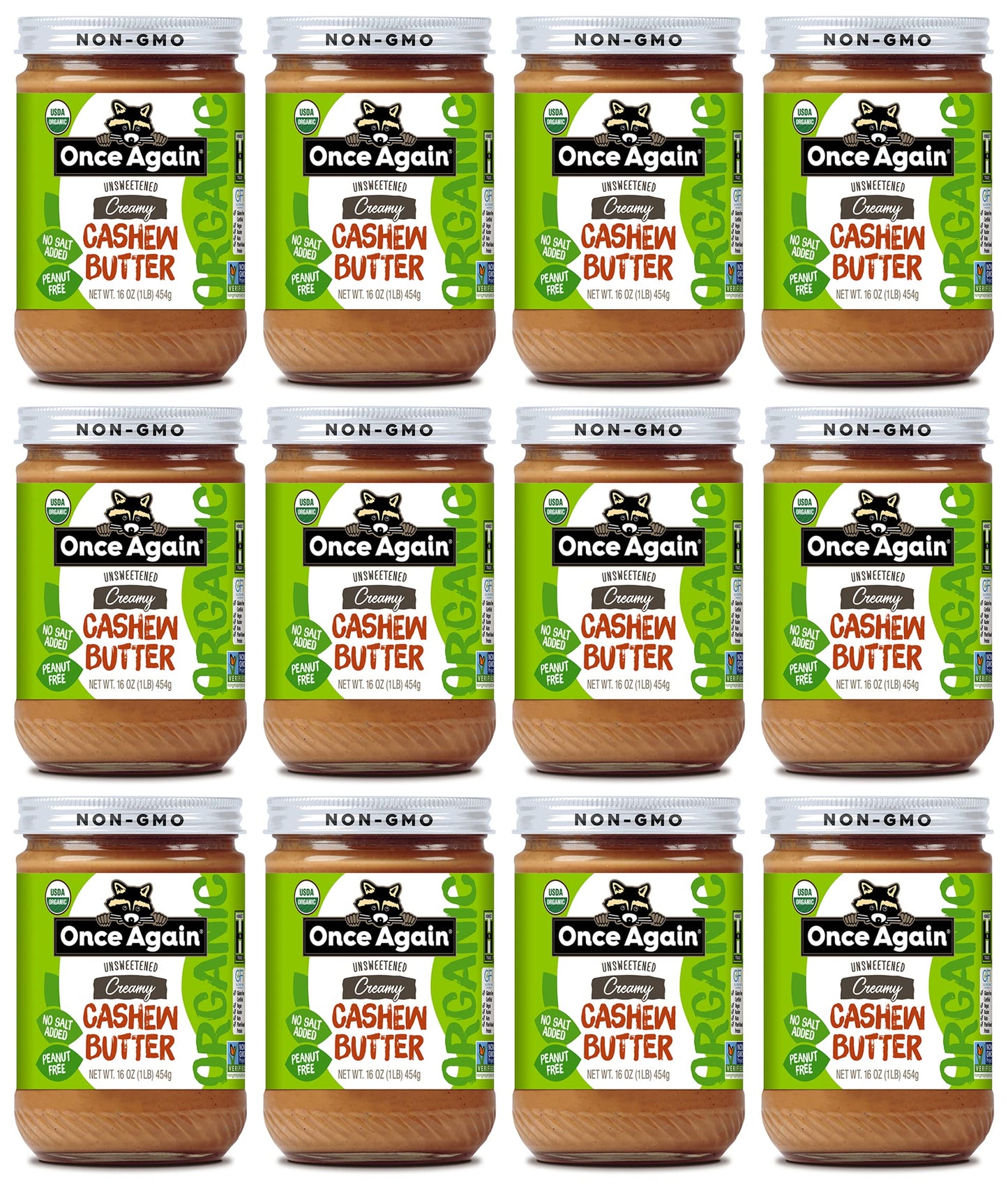 Once Again Organic Creamy Cashew Butter, 16oz - Unsweetened - USDA Organic, Gluten free Certified, Vegan, Kosher, Peanut Free -