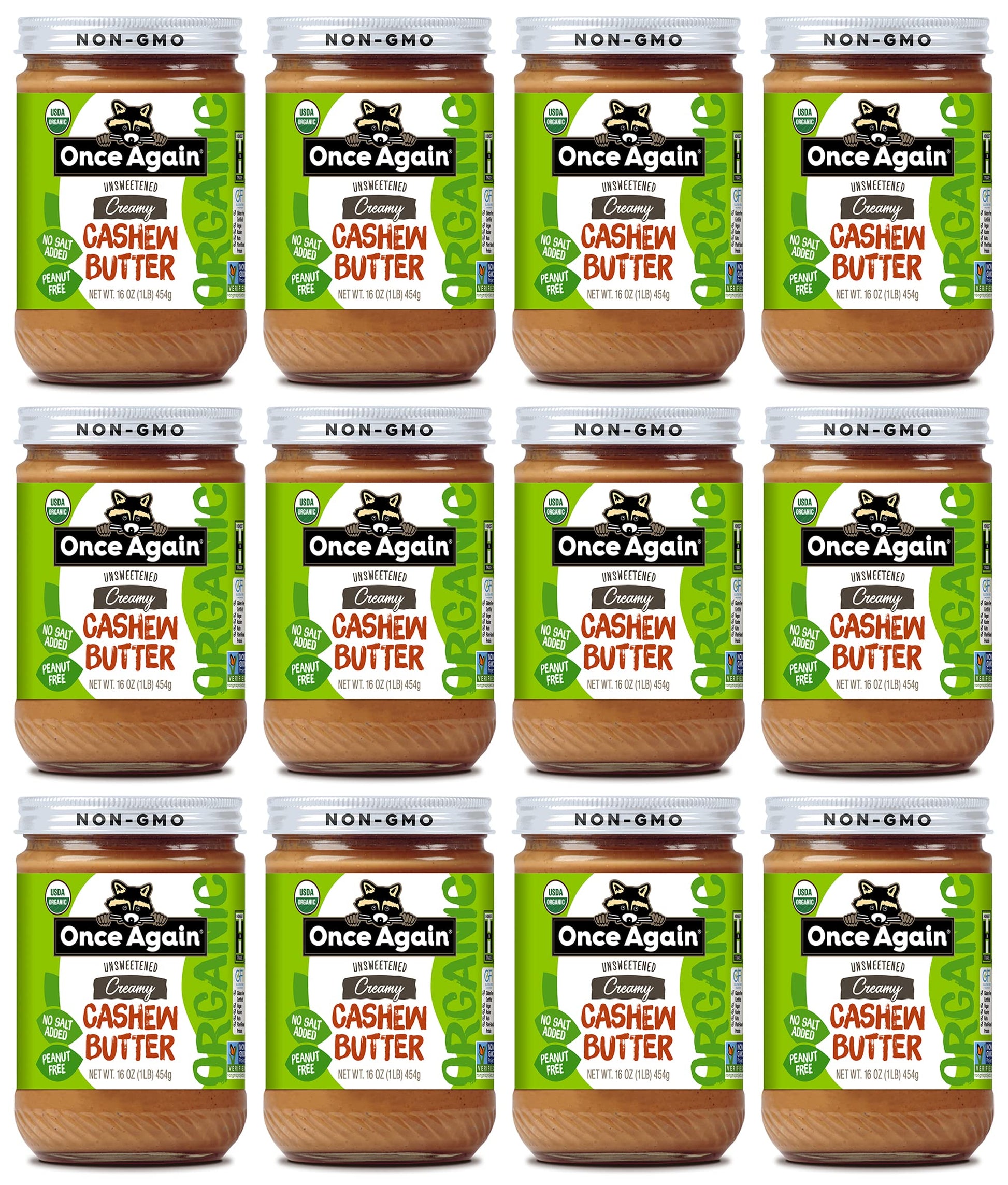 Once Again Organic Creamy Cashew Butter, 16oz - Unsweetened - USDA Organic, Gluten free Certified, Vegan, Kosher, Peanut Free -