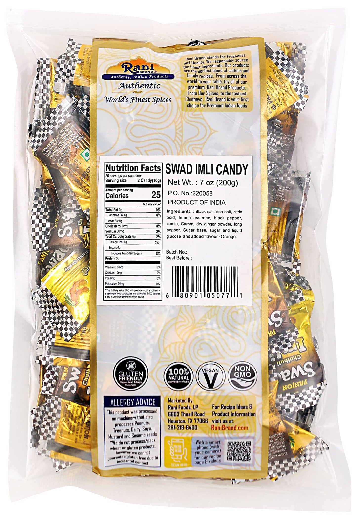 Rani Brand Imli Candy - Vegan, Gluten Friendly, Non-GMO, 7oz (200g), Individually Wrapped, Indian