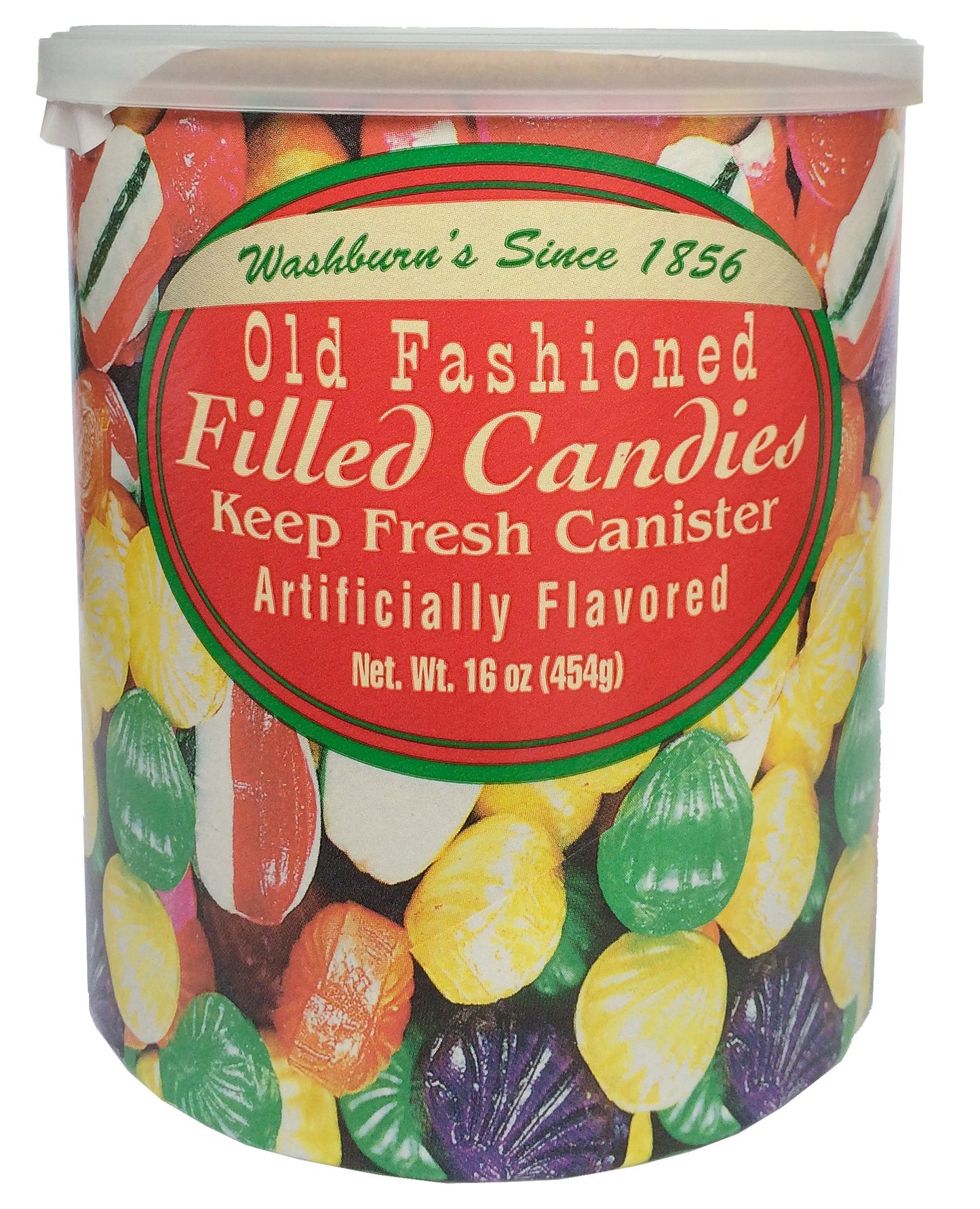 Washburn Old Fashioned Hard Candies and Filled Candies 16 Oz. Each (2 Canister Bundle)