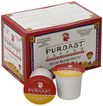 Puroast Low Acid Coffee, Single Serve Pods, Decaf House Blend, Medium Roast, Low Acid Certified