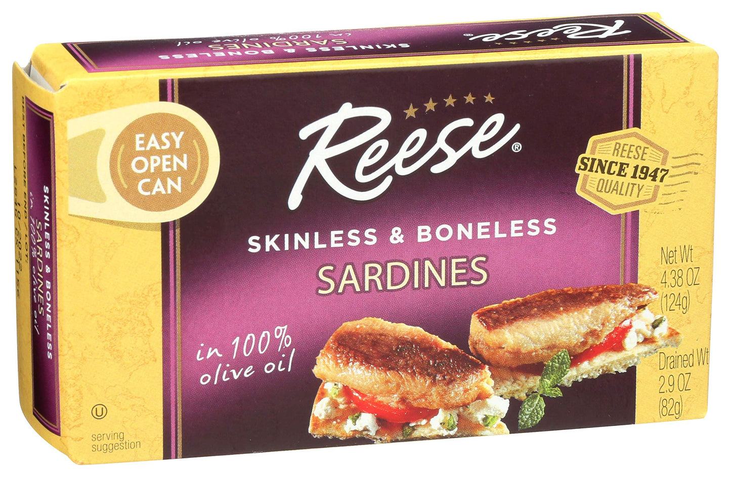 Reese Skinless And Boneless Sardines In 100% Olive Oil, 4.38-Ounces (Pack Of 10)